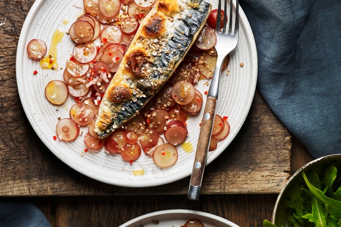 Easy Mackerel Recipe with Pickled Grape Salad