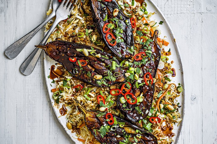 Soy Roasted Aubergines Recipe With Fried Rice